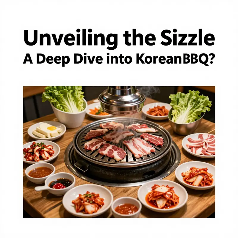 A lively Korean BBQ table filled with ingredients ready for grilling.