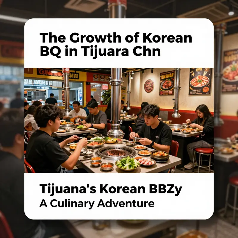 Diners enjoy a lively Korean BBQ experience in Tijuana, surrounded by diverse flavors and aromas.