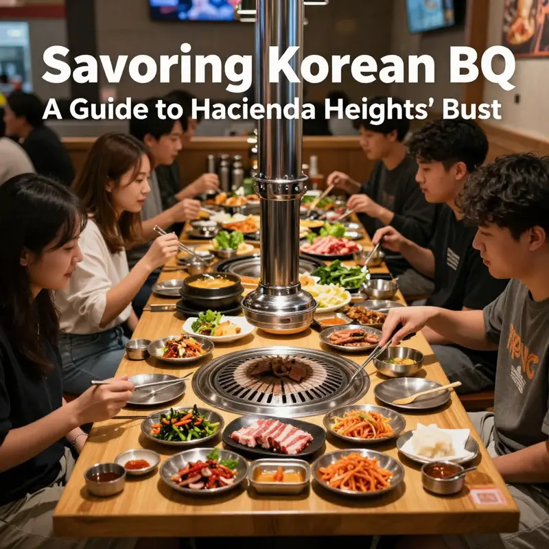 A diverse spread of Korean BBQ dishes on a table, highlighting communal dining in a restaurant.