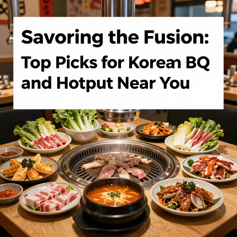 A visually stunning spread of Korean BBQ and hotpot dishes in a warm restaurant setting.
