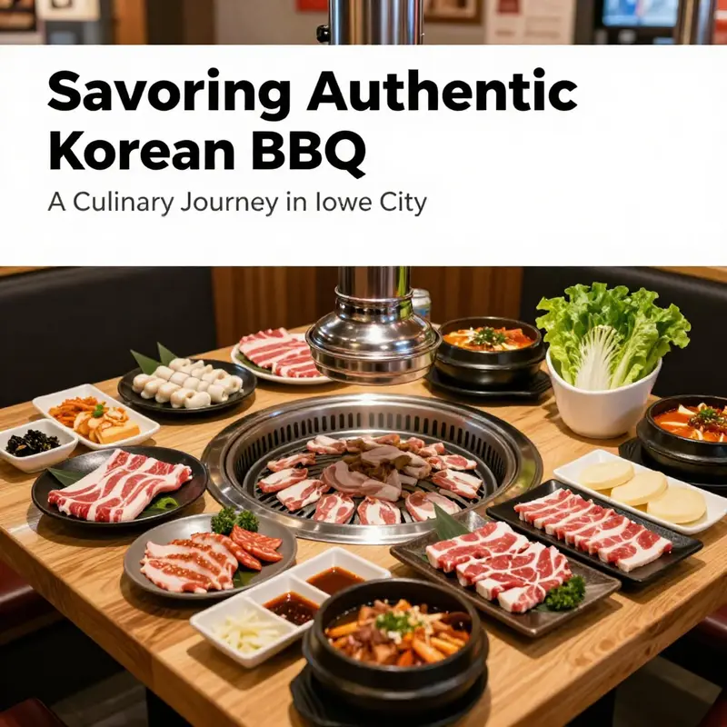A delectable array of meats and sides ready for grilling at a popular Korean BBQ restaurant in Iowa City.