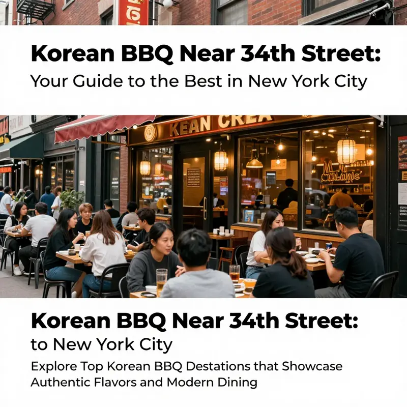 Exterior view of a busy Korean BBQ restaurant in New York City, highlighting the lively atmosphere and dining culture.