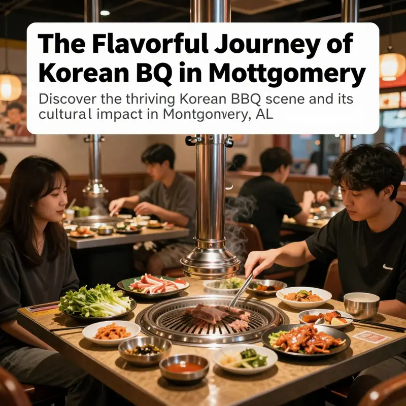 A bustling Korean BBQ restaurant with diners grilling food and enjoying a lively dining atmosphere.