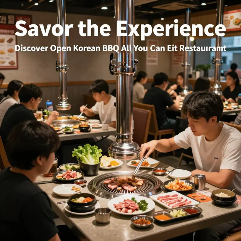 Diners enjoy a vibrant all-you-can-eat Korean BBQ experience with a variety of dishes.