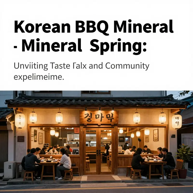 The exterior of a Korean BBQ restaurant with warm lighting and a welcoming appearance, indicating a lively dining experience.