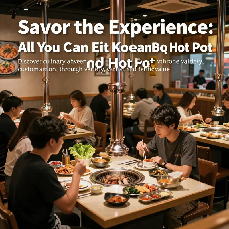 A bustling interior of a Korean BBQ restaurant, filled with guests enjoying their food and the communal aspect of dining.