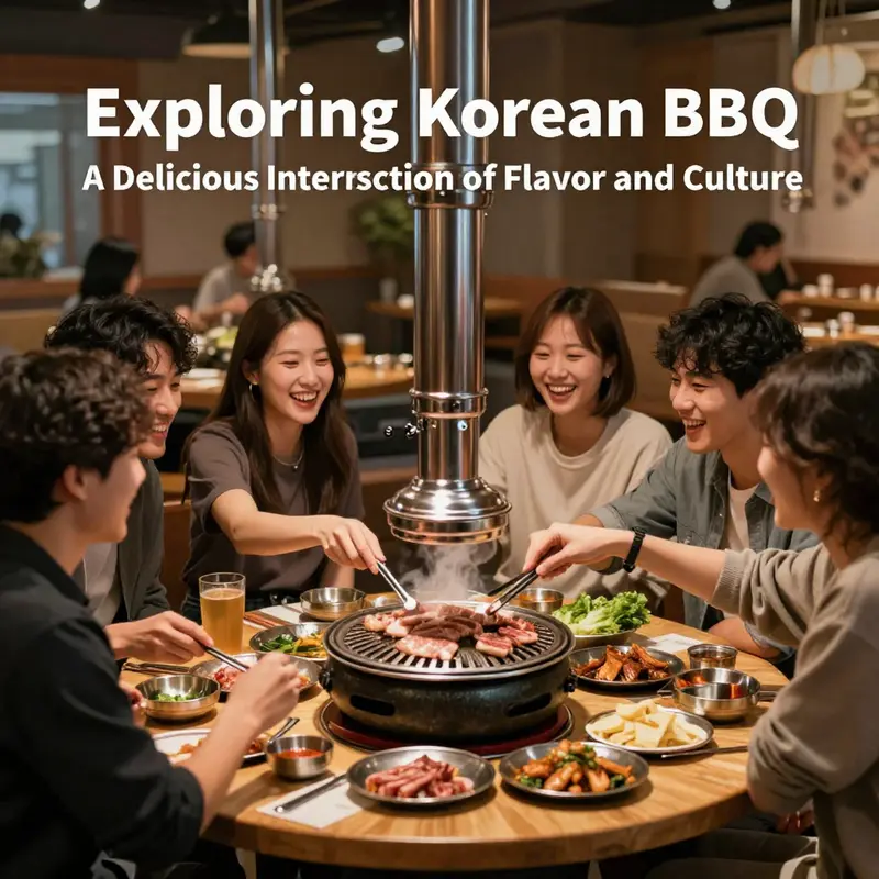 An inviting Korean BBQ table, ready for grilling marinated meats alongside an array of traditional side dishes.