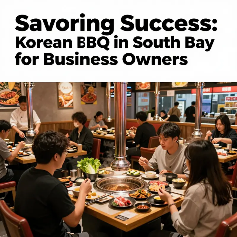 An inviting view of a Korean BBQ restaurant featuring chefs grilling meats and customers enjoying their meals in South Bay.