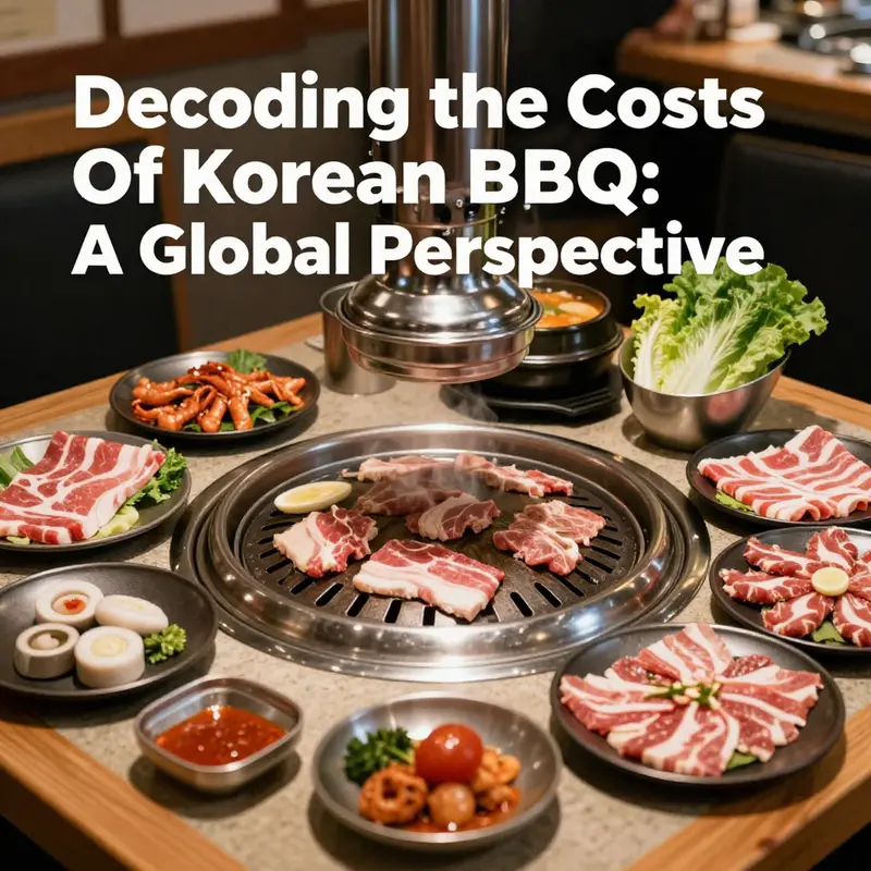 A traditional Korean BBQ spread showcasing the diverse culinary offerings and high-quality ingredients typical in South Korea.