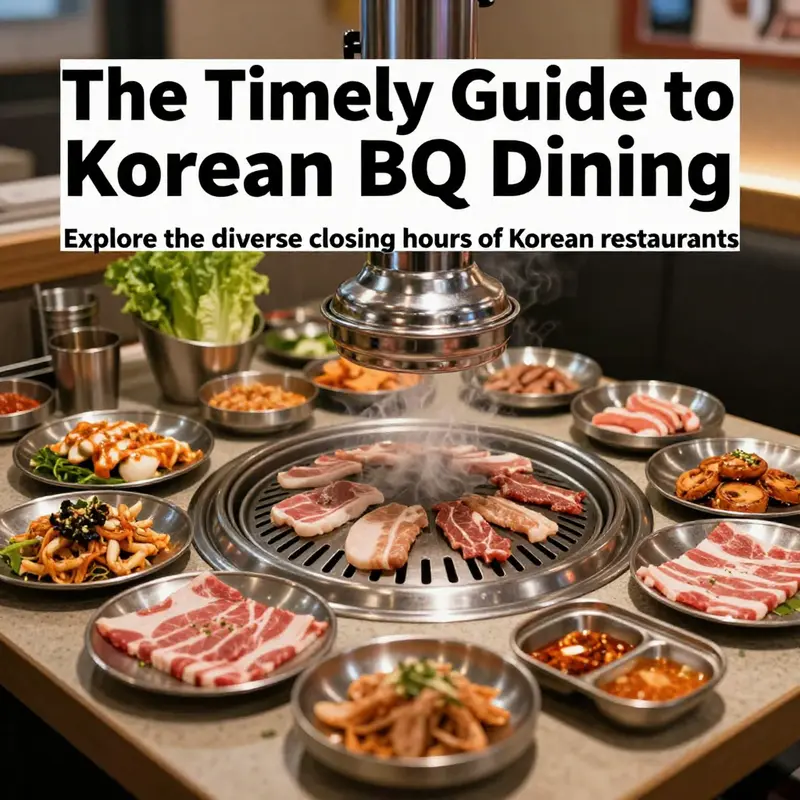 A beautifully arranged table of various Korean BBQ dishes, featuring grilled meats, vegetables, and traditional sides.