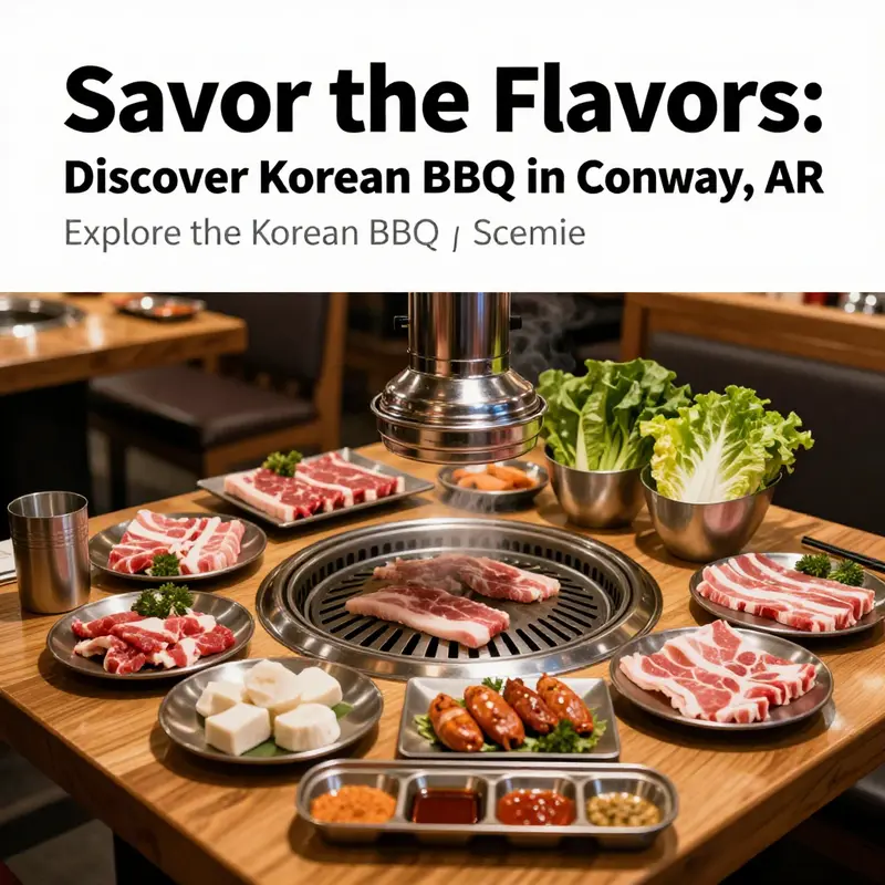 A colorful and inviting table layout at a Korean BBQ restaurant, showcasing meats and vegetables.