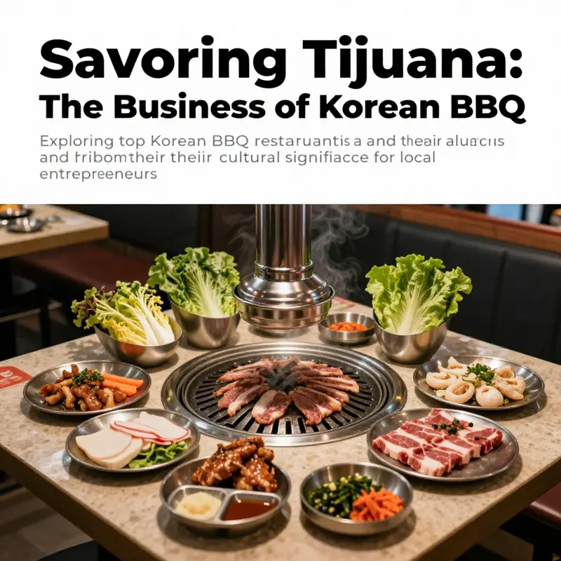 A colorful spread of Korean BBQ dishes set on a table in Tijuana, showcasing the local culinary scene.