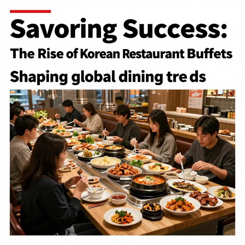 A busy Korean restaurant buffet filled with customers enjoying a variety of dishes, exemplifying the vibrant and communal dining experience.