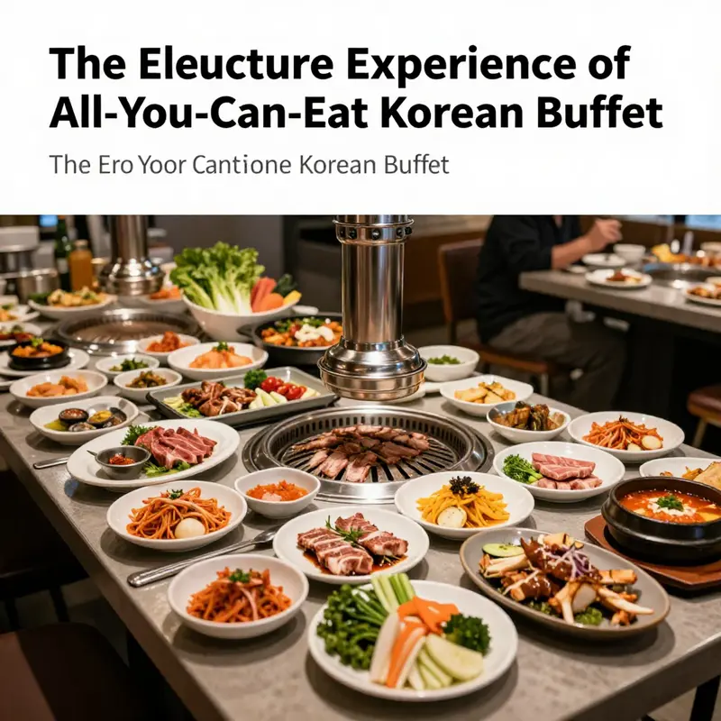 An expansive layout of an all-you-can-eat Korean buffet showcasing a variety of dishes.