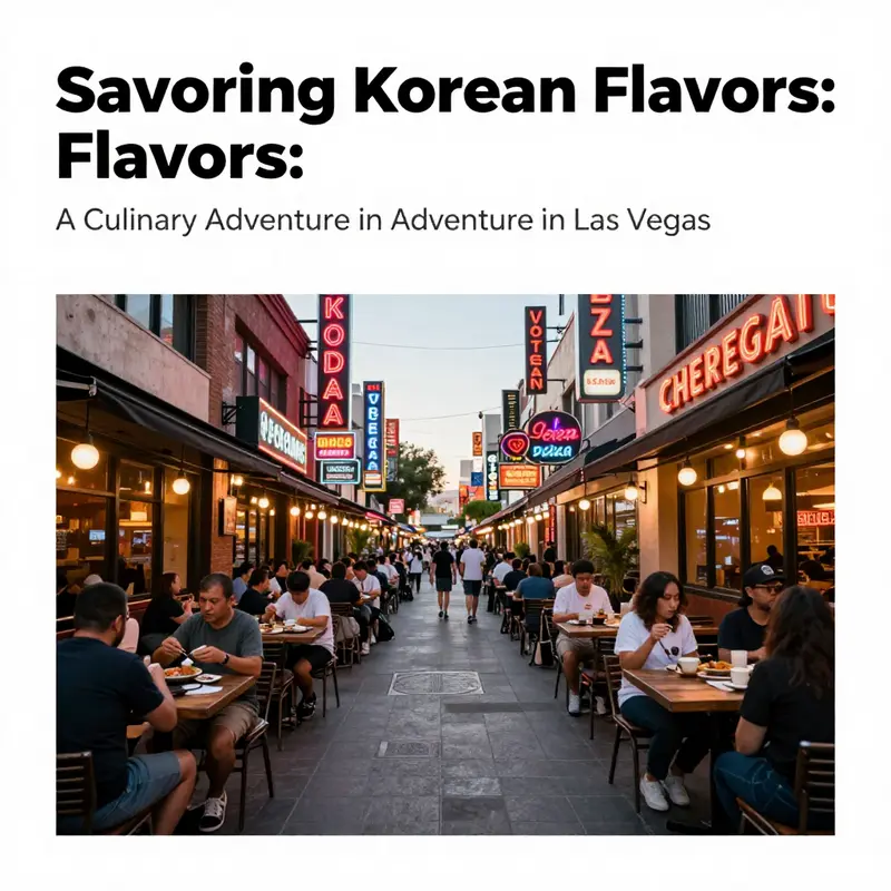 A vibrant street showcasing popular Korean dining spots in Las Vegas, capturing the essence of the culinary experience.