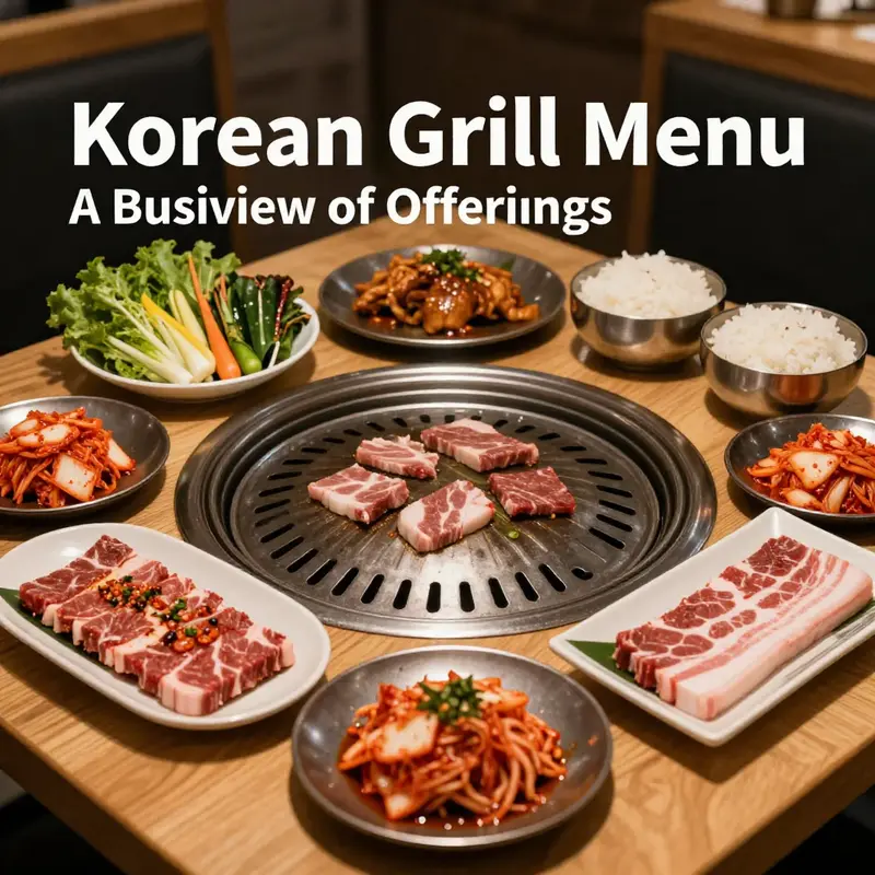 A vibrant spread of dishes from the Korean Grill menu, showcasing the variety of offerings.