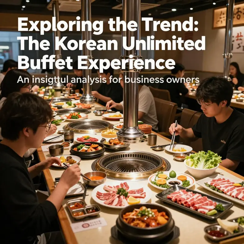 A welcoming scene depicting diners at a Korean unlimited buffet, conveying an atmosphere of enjoyment and variety.