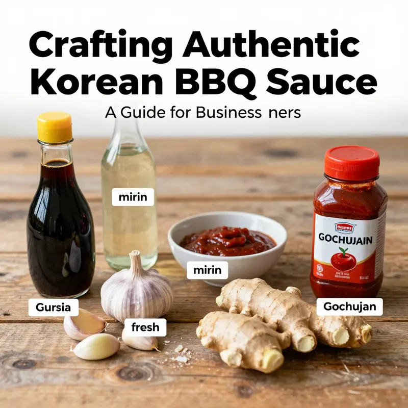 An organized display of ingredients necessary for crafting authentic Korean BBQ sauce.