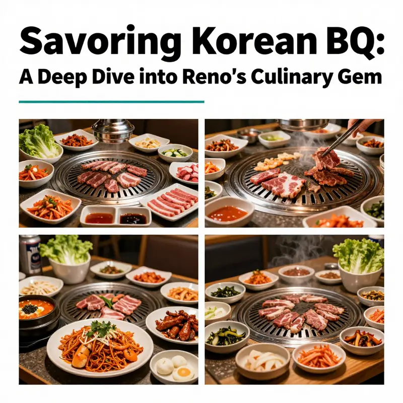 A beautifully arranged platter of Korean BBQ dishes featuring grilled meats, colorful side dishes, and sauces, showcasing the essence of Korean cuisine.