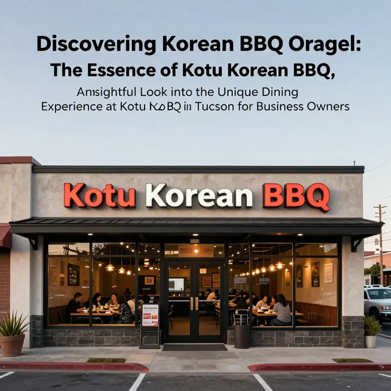 The exterior view of Kotu Korean BBQ restaurant in Tucson, showcasing its inviting entrance and vibrant surroundings.