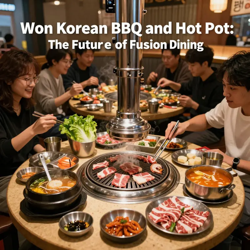 A lively fusion dining experience at KPOT Korean BBQ and Hot Pot, where guests enjoy grilling and simmering flavorful dishes together.