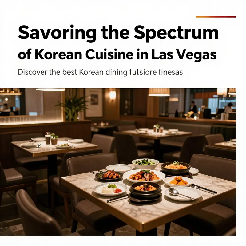 The elegant interior of a Korean restaurant in Las Vegas, showcasing a warm ambiance and beautifully arranged tables.