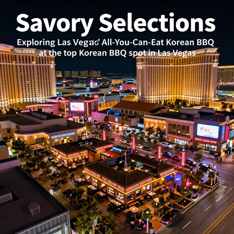 Aerial night view of the Las Vegas Strip, featuring brightly lit buildings and restaurants.