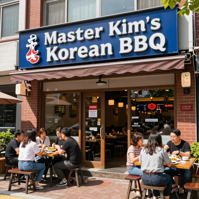 The inviting exterior of Master Kim’s Korean BBQ, a must-visit in Town Square.