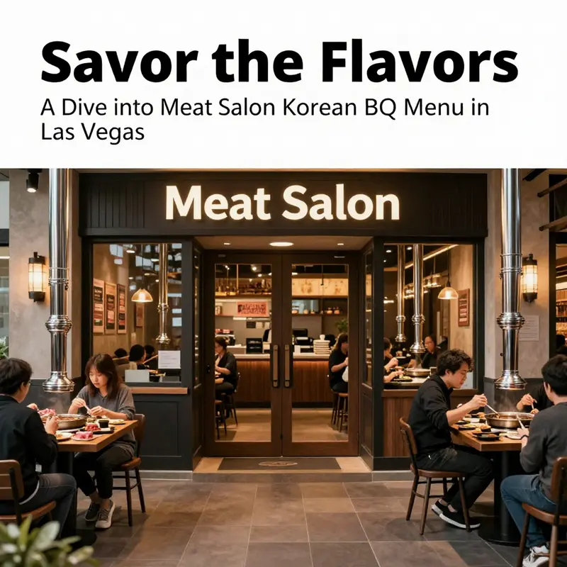 Exterior view of Meat Salon Korean BBQ in Las Vegas, showcasing its elegant entrance and vibrant dining atmosphere.