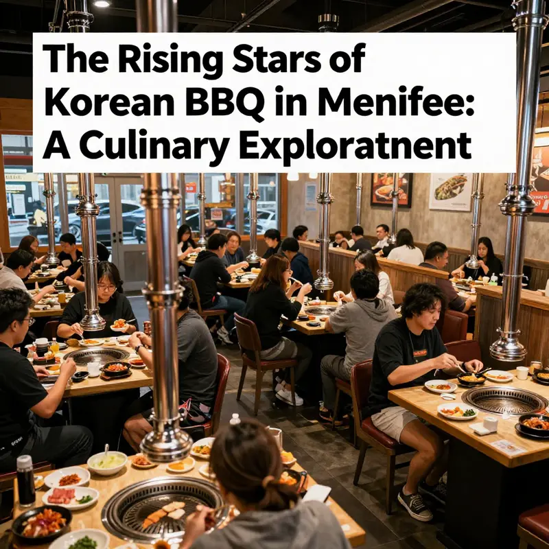 An interior view of a lively Korean BBQ restaurant filled with diners, highlighting the atmosphere and communal grilling.
