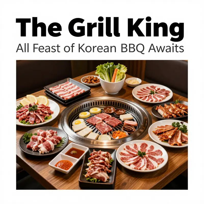 An appetizing spread of The Grill King’s all-you-can-eat menu featuring diverse meats and delectable sides.