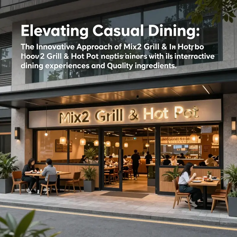 The exterior of Mix2 Grill & Hot Pot, featuring modern design and a welcoming atmosphere for diners.