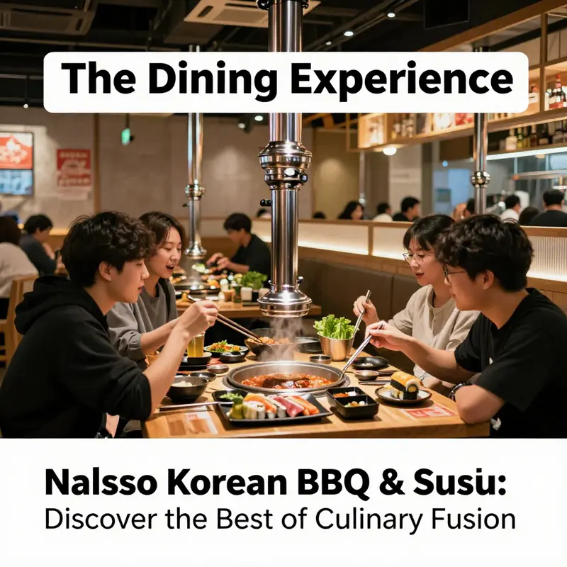A vibrant display of Korean BBQ and Japanese sushi, symbolizing the unique culinary fusion at Nalsso.