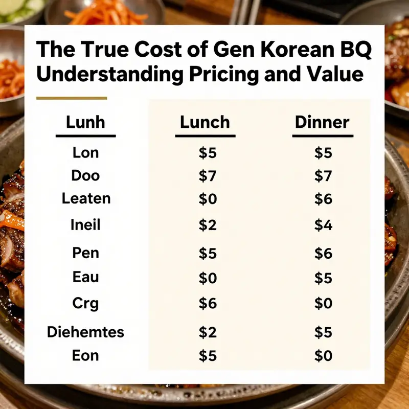A detailed infographic outlining the pricing for lunch and dinner at Gen Korean BBQ.
