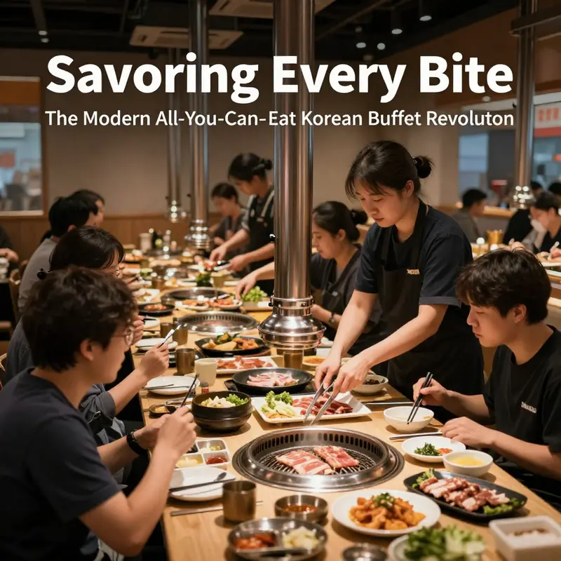 A visual feast highlighting the colorful foods and quality offerings of modern Korean buffets.