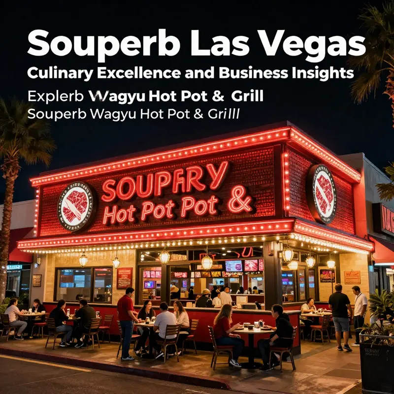 Facade of Souperb Wagyu Hot Pot & Grill, showcasing a lively dining environment at night.