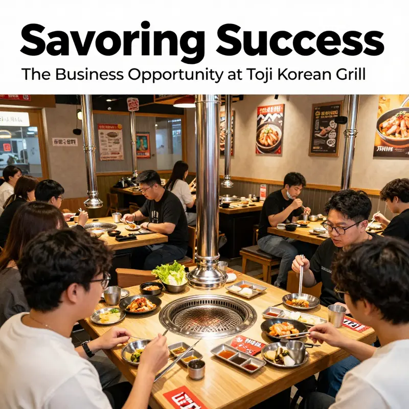 A bustling interior of Toji Korean Grill with patrons enjoying their meals, reflecting a lively dining atmosphere.