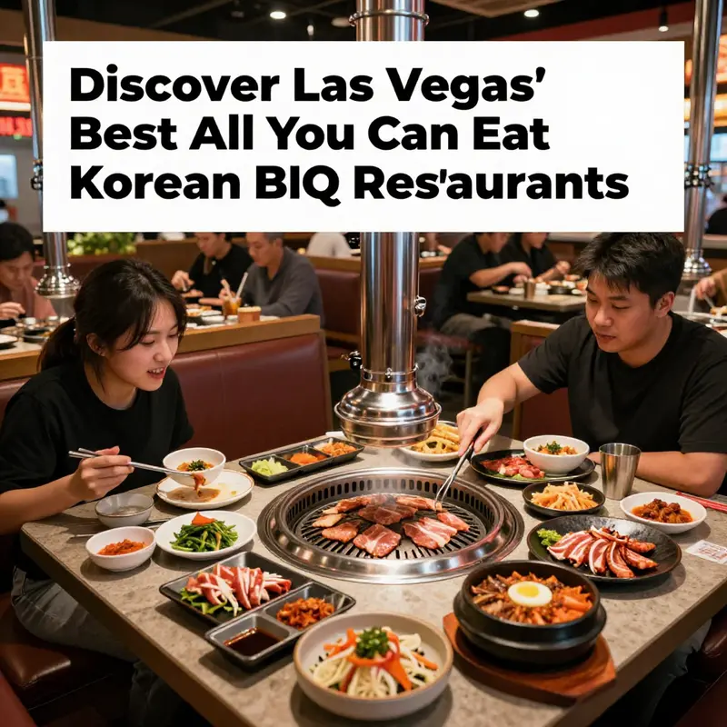 Diners savoring the vibrant atmosphere of an all-you-can-eat Korean BBQ restaurant in Las Vegas.