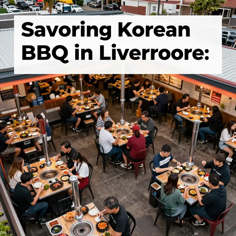 A lively Korean BBQ restaurant in Livermore, where patrons enjoy grilling their selections together.