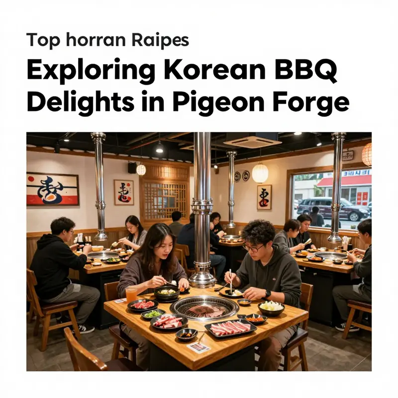 Diners enjoying the interactive experience of grilling their own meals at a Korean BBQ restaurant near Pigeon Forge.