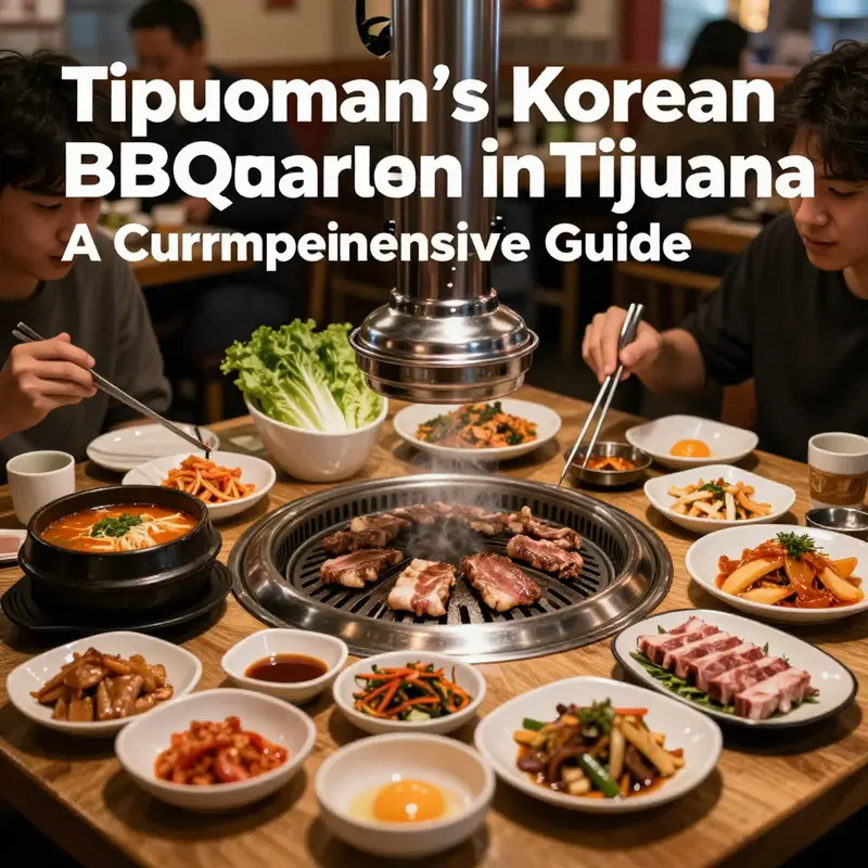 Diners enjoy a lively Korean BBQ experience in Tijuana, surrounded by diverse flavors and aromas.