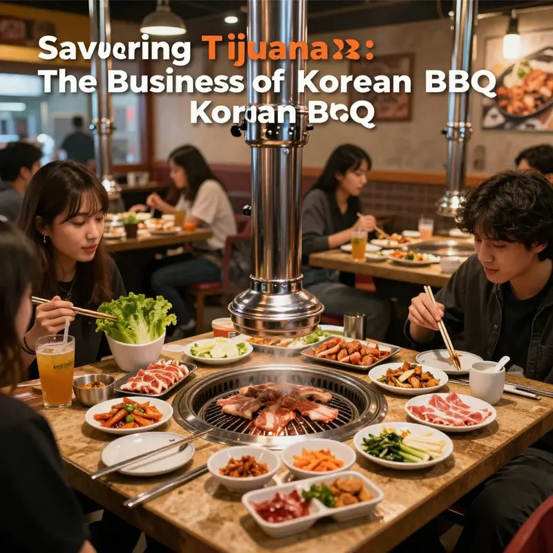 Diners enjoying delicious Korean BBQ at a top restaurant in Tijuana.