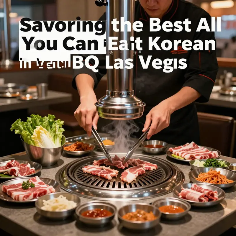 A delightful spread of all-you-can-eat Korean BBQ selections reflecting the variety available in Las Vegas.