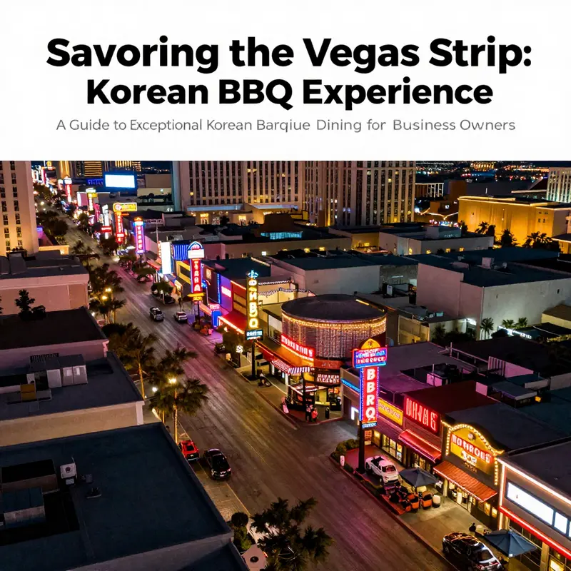 An aerial view of the Las Vegas Strip at night, showcasing illuminated signs and restaurants.