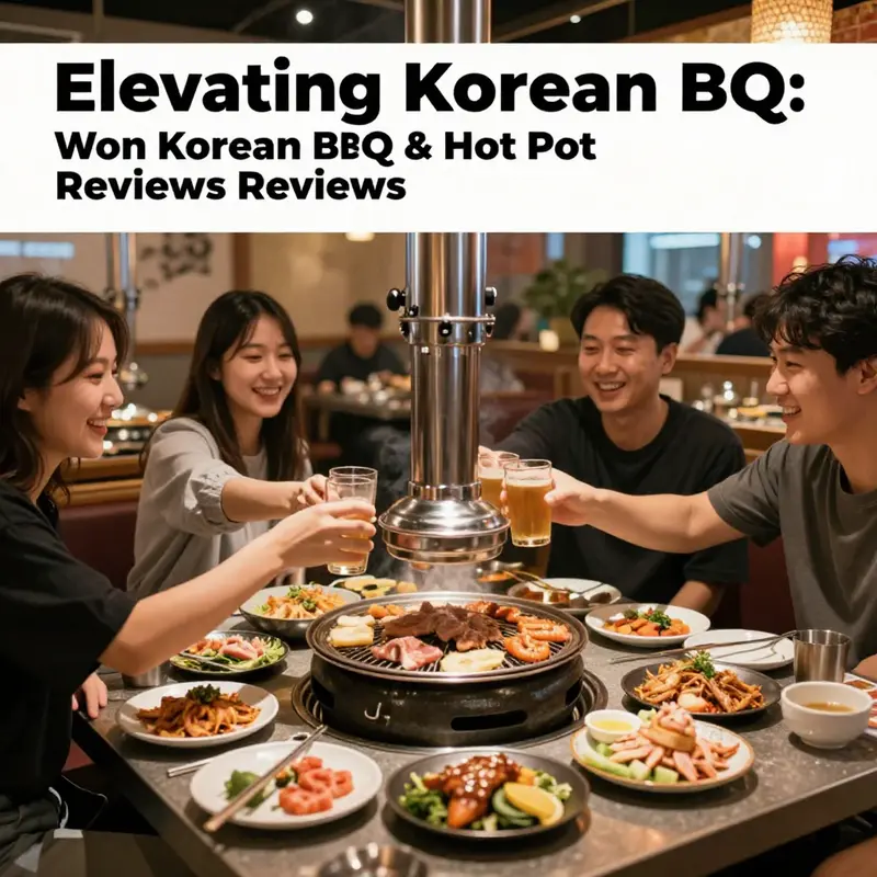 A lively dining scene at Won Korean BBQ with guests enjoying Korean BBQ, showcasing the social aspect of dining.