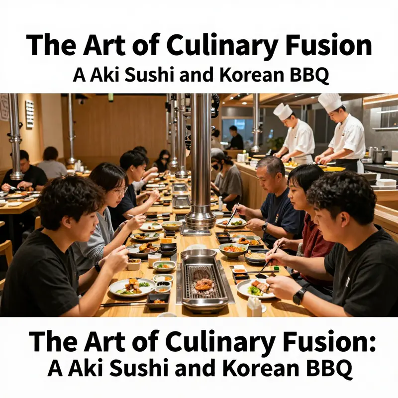 An array of beautifully plated dishes celebrating the culinary fusion of sushi and Korean BBQ at A Aki.