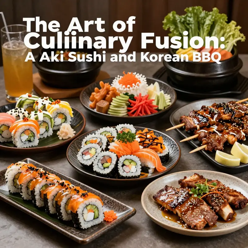 An array of beautifully plated dishes celebrating the culinary fusion of sushi and Korean BBQ at A Aki.