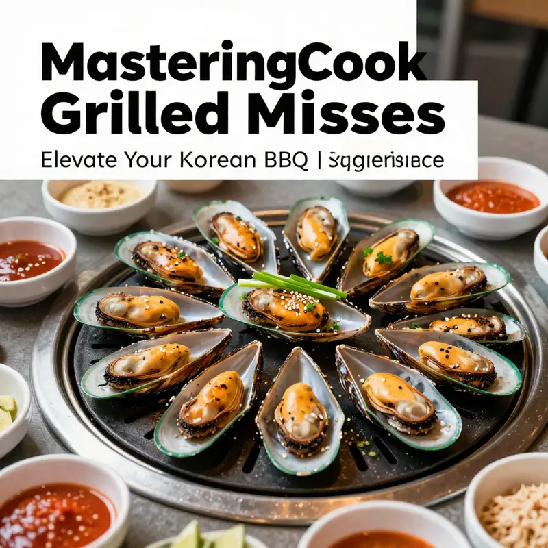 Fresh ingredients laid out for preparing mussels at Korean BBQ.