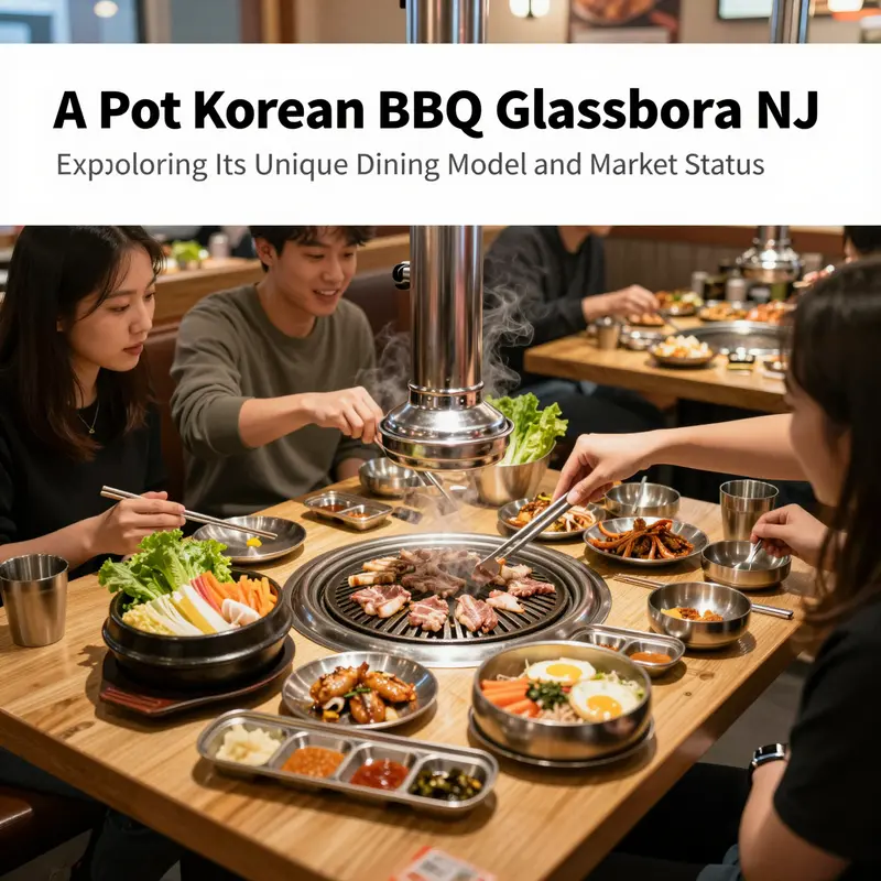 Korean BBQ grill and hot pot on a restaurant table with diners cooking and enjoying shared food.
