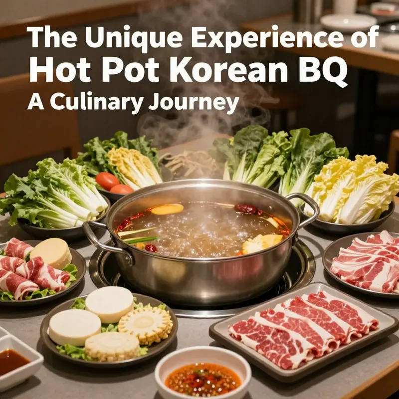 A beautifully arranged hot pot dining table with fresh ingredients ready for cooking, exemplifying the Hot Pot Korean BBQ experience.